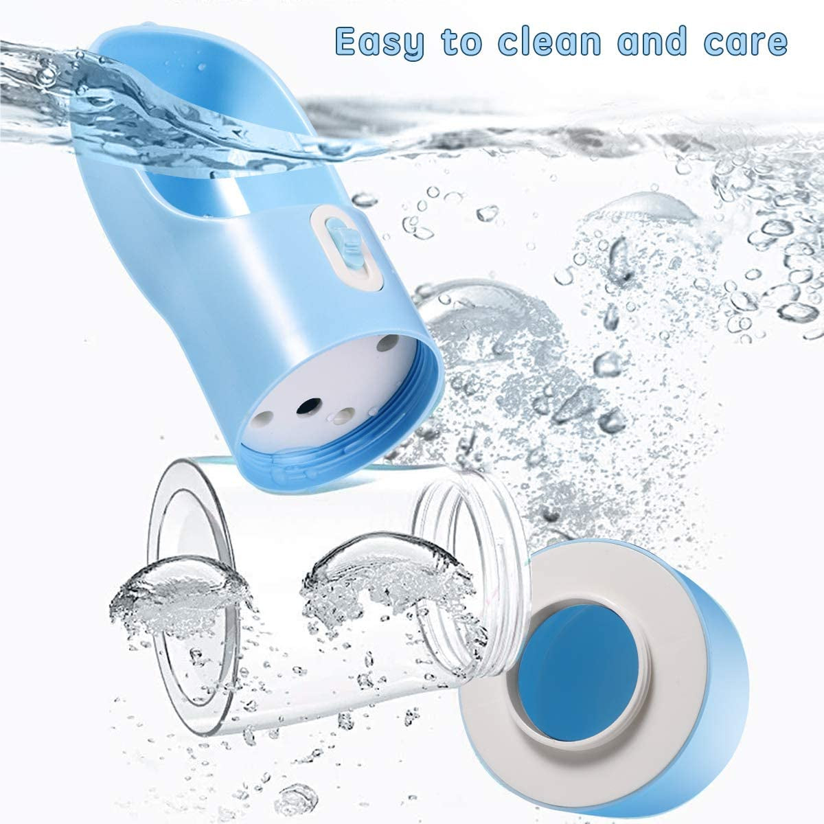 ChatGPT said:  Portable Dog Water Bottle – Leak-Proof Pet Drinking Dispenser for Dogs & Cats, Ideal for Walking, Traveling & Hiking (Blue, 258ml)