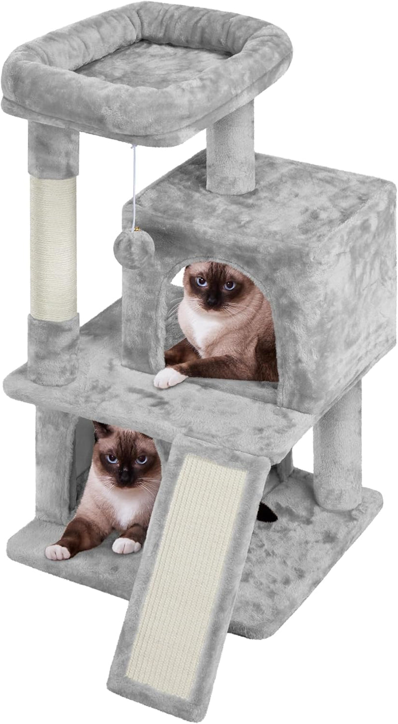 Cat Tree Cat Tower 36-Inch Kitten Stand House Condo with Double Condos, Large Plush Perch & Scratching Board Kitty Furniture Play Center for Indoor Cats Activity
