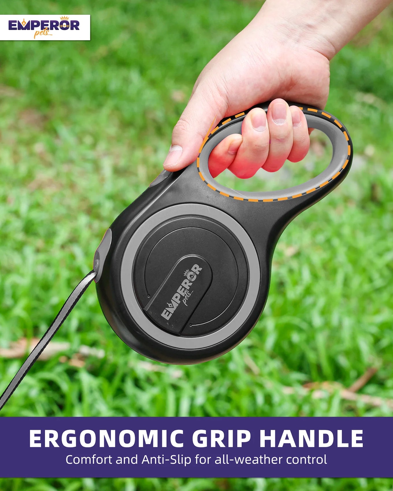 16FT Retractable Dog Leash – Heavy Duty Leash for Large Dogs up to 110 lbs (Gray, GY16-50)