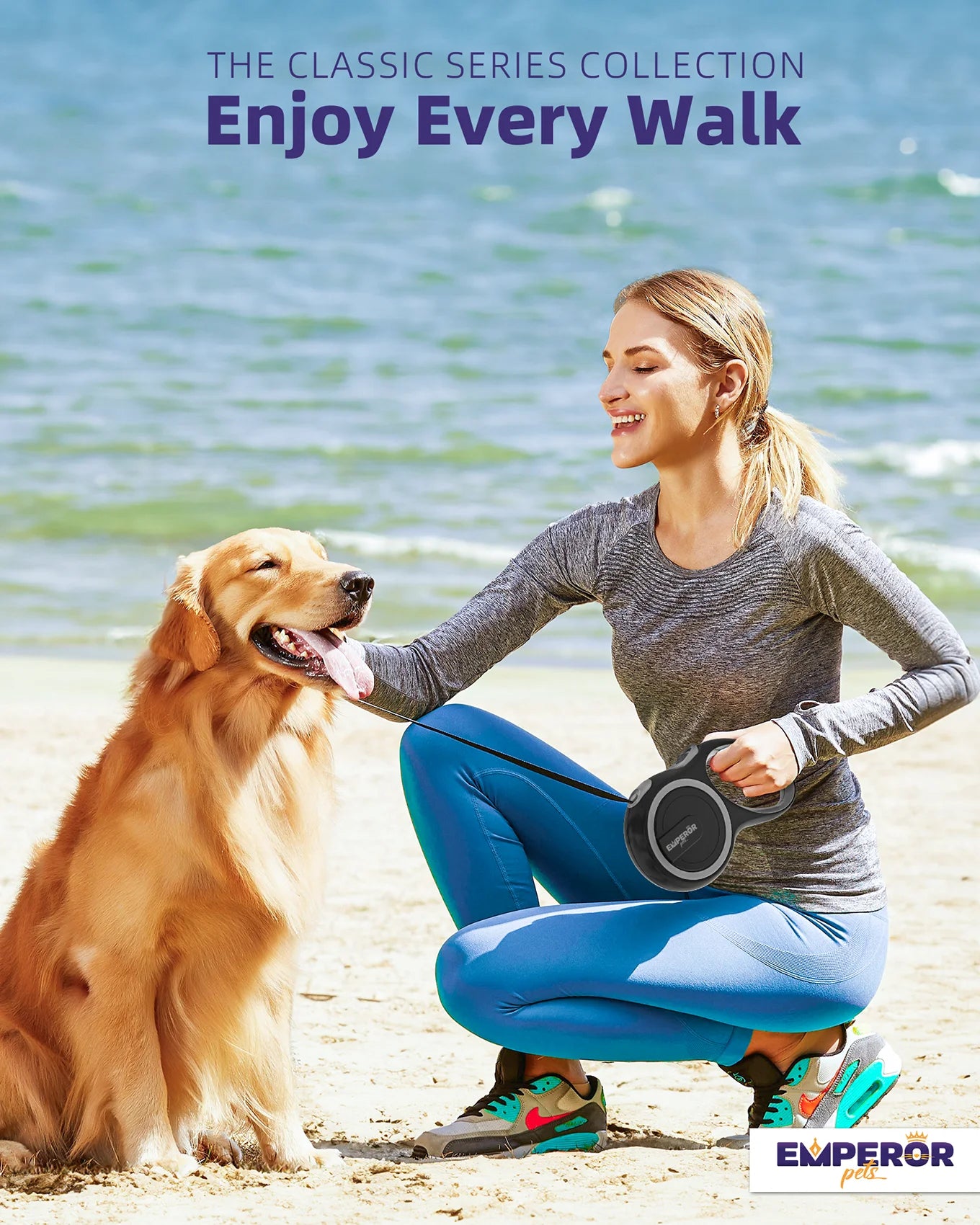 16FT Retractable Dog Leash – Heavy Duty Leash for Large Dogs up to 110 lbs (Gray, GY16-50)